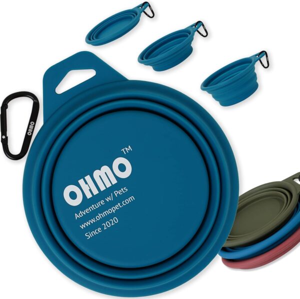 OHMO Collapsible Dog Bowl, Large 800ml, Portable Water Bowl with Carabiner for Medium to Large Pets, Sturdy Foldable Food Bowl Great for Indoor Outdoor Water Dog Travel (Peacock Blue)