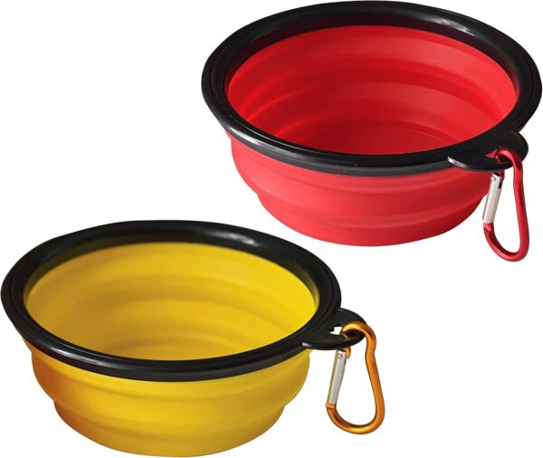 ARTISTRY Pack of 2 Collapsible Dog Bowl Portable Travel Dog Bowl for Small Pet Dog Cat Silicone Collapsable Dogs Drinking Bowl for Food Water Feeding with Metal Hook Foldable Dog Bowl(Red/Yellow)