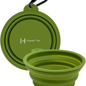 Harpers Tale Green Medium 400ml, Collapsible Travel Dog Food & Water Bowl, Food Safe Silicone, Integrated Mold, No Plastic Rim, Carabiner Clip, BPA-Free.