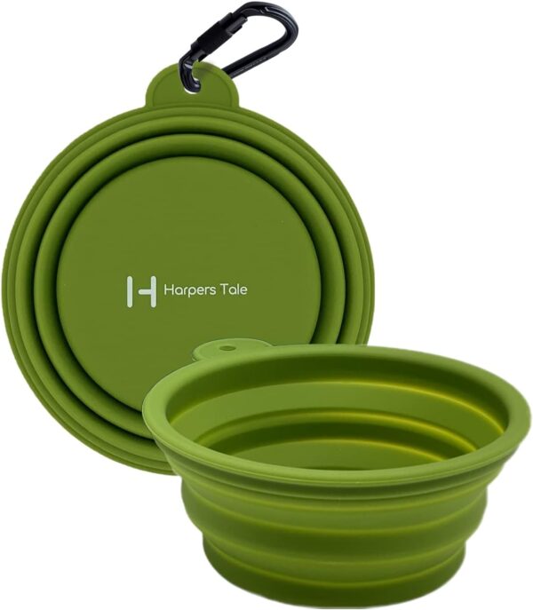 Harpers Tale Green Medium 400ml, Collapsible Travel Dog Food & Water Bowl, Food Safe Silicone, Integrated Mold, No Plastic Rim, Carabiner Clip, BPA-Free.