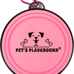 Pet's Playground | Collapsible Dog Bowl | Portable Dog Water Bowl | Fold Up Dog Bowl | Raised Dog Bowl | Dog Bowls | Dog Bowl Portable | Foldable Dog Bowl | Folding Dog Bowl Medium | 350 ML | Pink