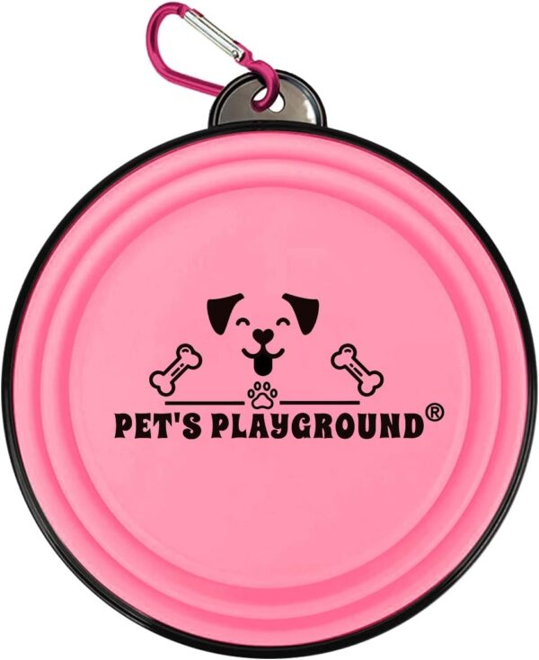 Pet's Playground | Collapsible Dog Bowl | Portable Dog Water Bowl | Fold Up Dog Bowl | Raised Dog Bowl | Dog Bowls | Dog Bowl Portable | Foldable Dog Bowl | Folding Dog Bowl Medium | 350 ML | Pink