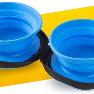 Pawpride Collapsible Pop Up Pet Dog Bowls in Compact Carry Case – For Travel, with Three Adjustable but Sturdy Height Modes and Hook & Loop Base in Blue