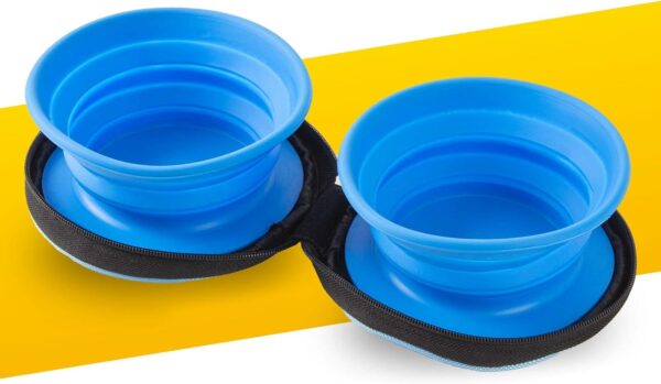 Pawpride Collapsible Pop Up Pet Dog Bowls in Compact Carry Case – For Travel, with Three Adjustable but Sturdy Height Modes and Hook & Loop Base in Blue