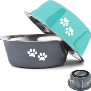 YUDANSI 860ml Dog Bowls 2 Pack Small Medium Dogs Feeding Bowls Food Water Bowls with Non-Slip Silicone Sole, Stainless Steel Dog Dishes Elevated Raised Pet Feeder