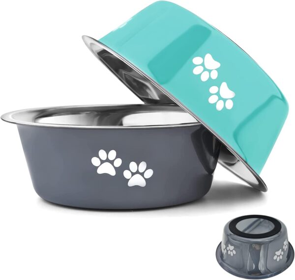 YUDANSI 860ml Dog Bowls 2 Pack Small Medium Dogs Feeding Bowls Food Water Bowls with Non-Slip Silicone Sole, Stainless Steel Dog Dishes Elevated Raised Pet Feeder