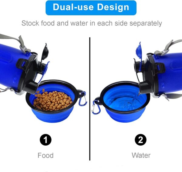 DERDOUT Dog Travel Water Bottle Collapsible Bowls, 2 in 1 Pet Food Container with Collapse Bowls, Outdoor Portable Water Bowls for Walking, Traveling, Camping and Hiking Blue - Image 3