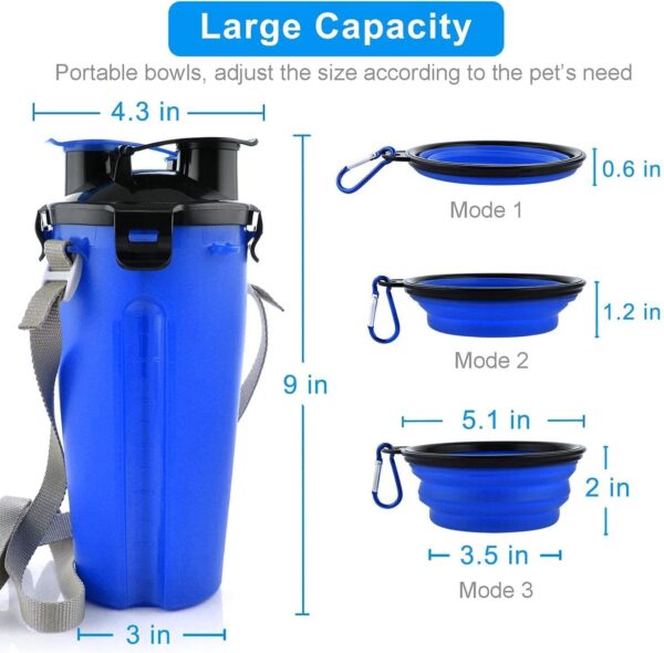 DERDOUT Dog Travel Water Bottle Collapsible Bowls, 2 in 1 Pet Food Container with Collapse Bowls, Outdoor Portable Water Bowls for Walking, Traveling, Camping and Hiking Blue - Image 6