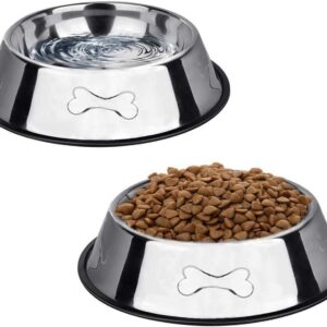 SUOXU 2 Stainless Steel Dog Bowls, Dog Feeding Bowls, Dog Plate Bowls With Non-slip Rubber Bases,Small Pet Feeder Bowls And Water Bowls (XS-195ml/7oz)