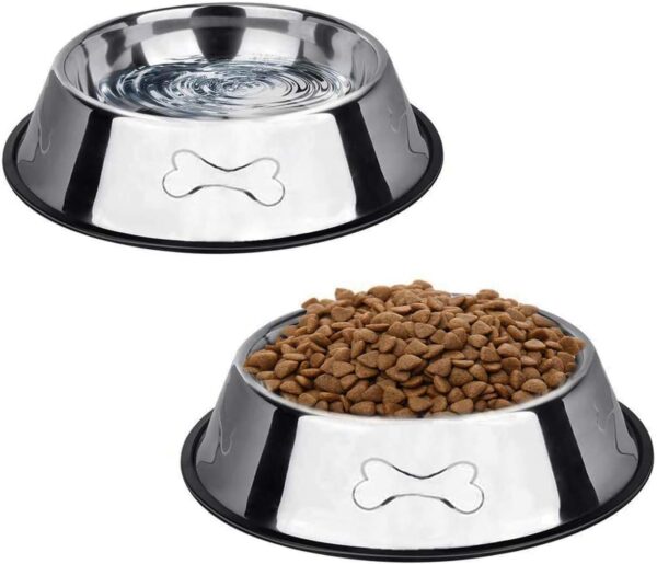 SUOXU 2 Stainless Steel Dog Bowls, Dog Feeding Bowls, Dog Plate Bowls With Non-slip Rubber Bases,Small Pet Feeder Bowls And Water Bowls (XS-195ml/7oz)