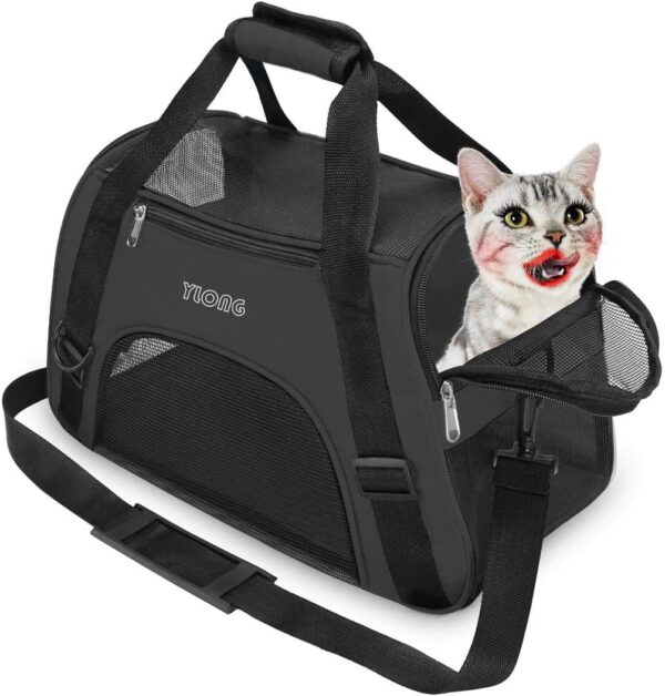 YLONG Cat Carrier Airline Approved Pet Carrier,Soft-Sided Travel for Cats Dogs Puppy Comfort Portable Foldable Bag,Airline (S, BLACK)