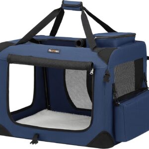 Feandrea Foldable Pet Carrier Bag, Portable Cat Dog Carrier, Soft Sided Pet Travel Carrier with Breathable Mesh, with Handles, Storage Pockets, 70 x 52 x 52 cm, Dark Blue PDC70Z