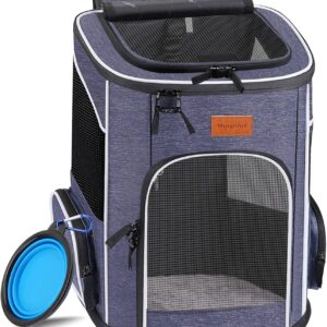 morpilot Cat Carrier Backpack, Foldable Pet Carrier Backpack for Cats and Small Dogs, Dog Backpack Carrier with Ventilated Design Inner Safety Strap, Puppy Carrier Bag for Travel Camping Hiking blue