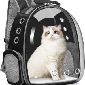 Cat Carrier Backpack, Pet Carrier Backpack Front Pack for Small Medium Cat Puppy Dog Carrier Backpack Bag Space Capsule, Pet Carrier for Travel Hiking Walking Camping (Black)