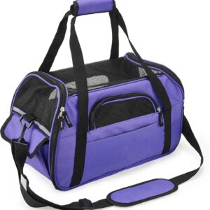 Kaka mall Pet Carrier, Dog Carrier, Cat Carrier, Waterproof Fabric Padded Soft Sided Airline Approved Breathable Travel Bag for Small Puppy Dogs Cats (Purple, Small)