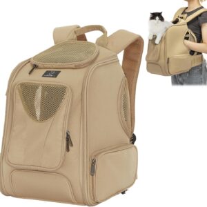 A4Pet Cat Carrier Backpack, Large Dog Backpack Carrier with Two-Sided Window & Interaction Design, Breathable Pet Carrier for Small Medium Dogs/Cats, Pet Carrier bag for Travel, Hiking, Khaki