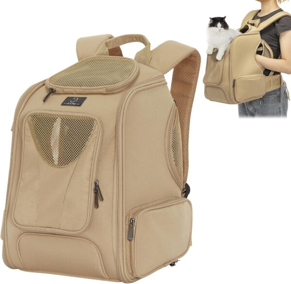 A4Pet Cat Carrier Backpack, Large Dog Backpack Carrier with Two-Sided Window & Interaction Design, Breathable Pet Carrier for Small Medium Dogs/Cats, Pet Carrier bag for Travel, Hiking, Khaki