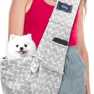 CUBY Puppy Dog Carrier, Pet Dog Sling Carrier for Small Medium Dogs Hands-free Sling Cat Carrier Comfortable Widen Shoulder Strap Double-sided Pouch Shoulder