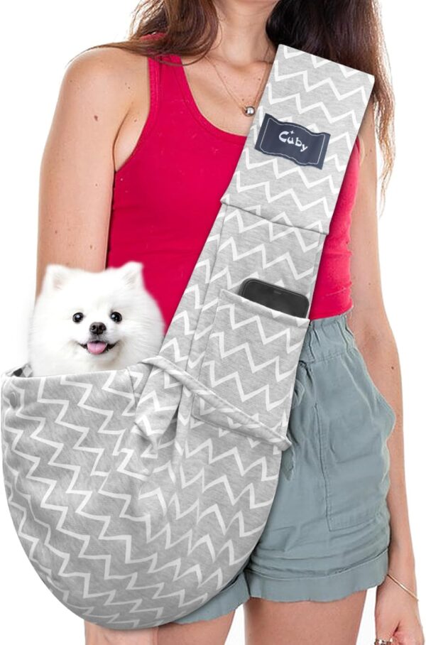 CUBY Puppy Dog Carrier, Pet Dog Sling Carrier for Small Medium Dogs Hands-free Sling Cat Carrier Comfortable Widen Shoulder Strap Double-sided Pouch Shoulder