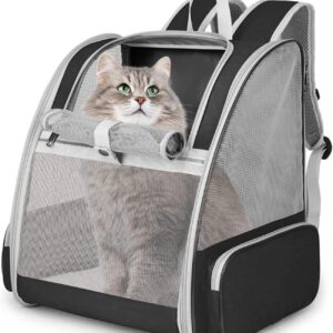 Hykiee Cat Dog Carrier Backpack for Small Medium Pet, Breathable Foldable Soft Sided Kitten Puppy Travel Bag with Front Opening-Mesh Window for Outdoor Travel Hiking Camping Carrying, Black