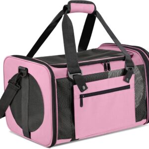 Cat Carrier Dog Carrier Airline Approved Pet Carriers for Small Cats Dogs Puppies Bunny, Small Dog Soft Sided Carrier Collapsible Puppy Carrier (Pink)