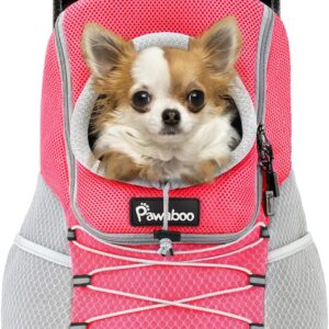 Pawaboo Pet Dog Carrier Backpack, Puppy Dog Travel Front Carrier for Small Medium Dogs Cats, Adjustable Breathable Dog Carrying Backpack with Safety Strips for Hiking, Walking (Pink M Up to 10 lbs)