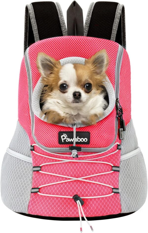 Pawaboo Pet Dog Carrier Backpack, Puppy Dog Travel Front Carrier for Small Medium Dogs Cats, Adjustable Breathable Dog Carrying Backpack with Safety Strips for Hiking, Walking (Pink M Up to 10 lbs)