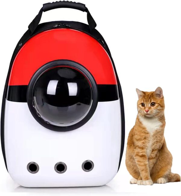 MYKOMI Pet Travel Carrier, Cat Dog Dome Space Capsule Bubble Backpack, Portable Waterproof Breathable Knapsack for Hiking, Traveling (white and red)