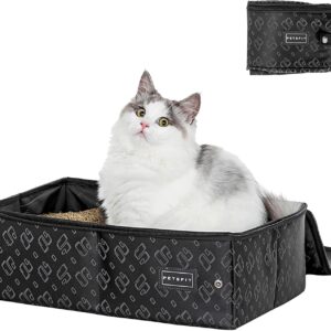 PETSFIT Covered Cat Litter Box With lid, Waterproof Bottom, Zipped Top Litter Box, Standard Portable Collapsible Litter Carrier for Cats, Leak-Proof, Lightweight Black, 40cm x 30cm x 12cm