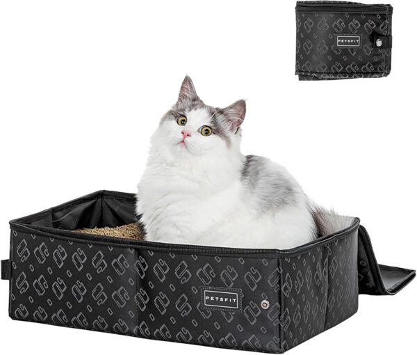 PETSFIT Covered Cat Litter Box With lid, Waterproof Bottom, Zipped Top Litter Box, Standard Portable Collapsible Litter Carrier for Cats, Leak-Proof, Lightweight Black, 40cm x 30cm x 12cm