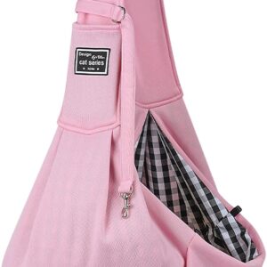 ALLSOPETS Pet Carrier Bag Dog Carrier Sling Reversible Puppy Carrier Purse with Storage Pocket Hand-Free Pet Sling Carrier for Carry Small Dogs Cats Suitable for Travel Outdoor (Pale Pink)