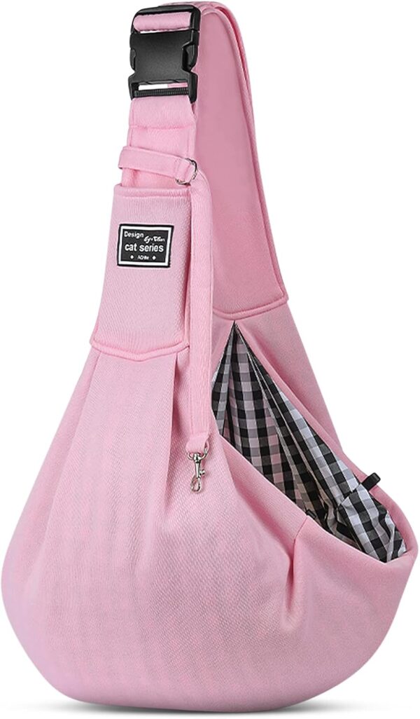 ALLSOPETS Pet Carrier Bag Dog Carrier Sling Reversible Puppy Carrier Purse with Storage Pocket Hand-Free Pet Sling Carrier for Carry Small Dogs Cats Suitable for Travel Outdoor (Pale Pink)