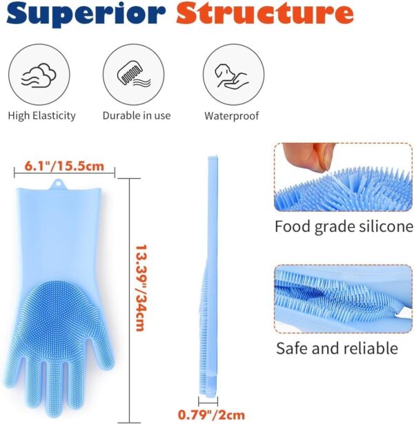 Sene Pet Grooming Gloves, Silicone Gloves Dog Bathing Supplies Hair Removal Gloves, High Density Teeth Bathing Shampoo Shedding Bath Brush Scrubber Washing for DOD and Cat (Blue)