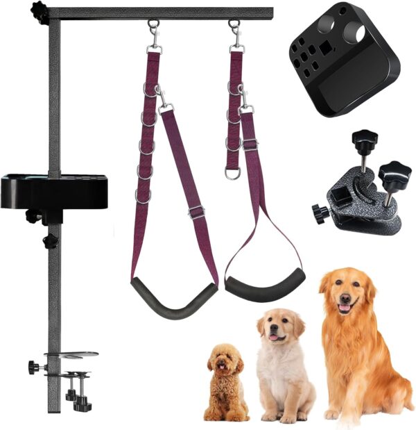 Dog Grooming Arm - 35" Dog Grooming Table Arm Foldable Dog Grooming Stand with Loop Noose and Grooming Tools Organizer for Small Medium Dogs