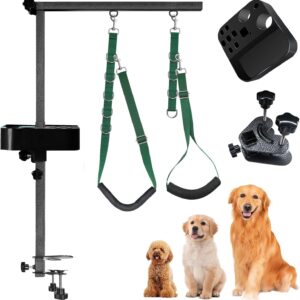 Dog Grooming Arm - 35" Dog Grooming Table Arm Foldable Dog Grooming Stand with Loop Noose and Grooming Tools Organizer for Small Medium Dogs, Green