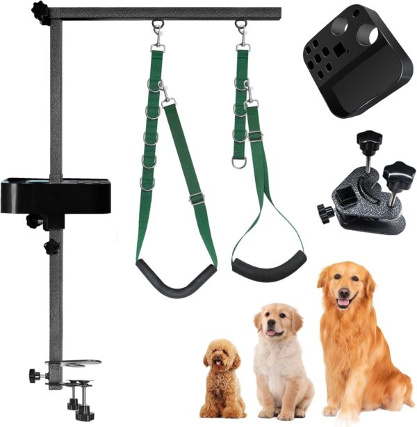 Dog Grooming Arm - 35" Dog Grooming Table Arm Foldable Dog Grooming Stand with Loop Noose and Grooming Tools Organizer for Small Medium Dogs, Green