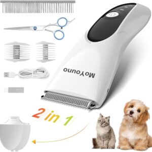 MoYouno Dog Clippers,Dog Grooming kit, Pet Clipper Kit,2 in 1 Rechargeable Cordless Cat Grooming Clippers,Professional Dog Hair Trimme,Low Noise,Pet Shaver for Thick Hair, Grooming Pets at Home