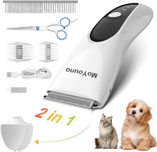 MoYouno Dog Clippers,Dog Grooming kit, Pet Clipper Kit,2 in 1 Rechargeable Cordless Cat Grooming Clippers,Professional Dog Hair Trimme,Low Noise,Pet Shaver for Thick Hair, Grooming Pets at Home