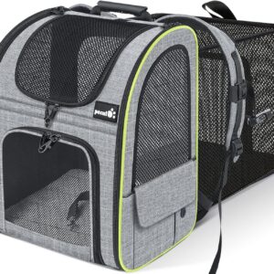 Pecute Cat Carrier Dog Backpack Expandable, Portable Breathable Rucksack with Front Opening-Mesh Window-Pockets, Extendable Back More Space Great For Carrying Puppy Dogs Cats Up to 8KG