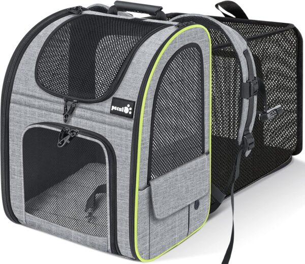 Pecute Cat Carrier Dog Backpack Expandable, Portable Breathable Rucksack with Front Opening-Mesh Window-Pockets, Extendable Back More Space Great For Carrying Puppy Dogs Cats Up to 8KG