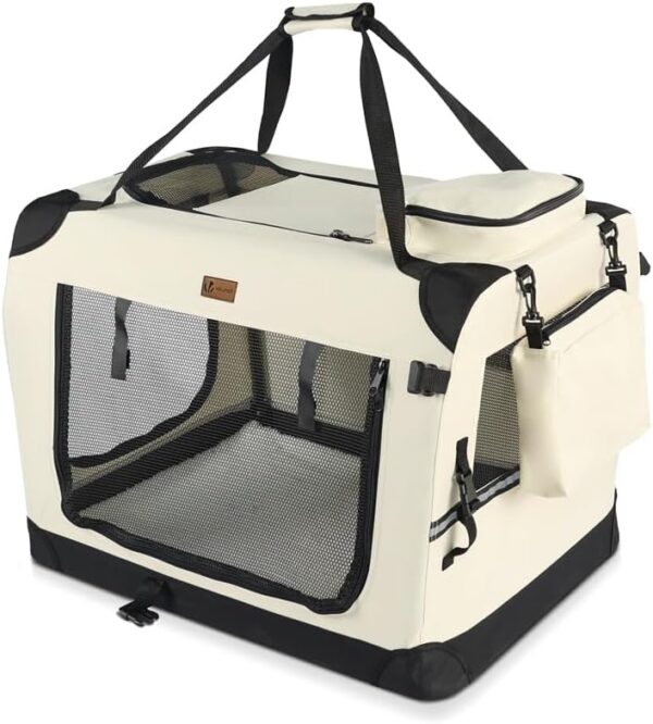 VOUNOT Pet Carrier Bag Portable Foldable Dog Cat Travel Carrier Bag, 3 Entry Doors, Breathable Mesh and Padded Handles, S Beige