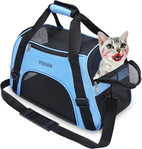 YLONG Cat Carrier Airline Approved Pet Carrier,Soft-Sided Pet Travel Carrier for Cats Dogs Puppy Comfort Portable Foldable Pet Bag,Airline Approved (S, BLUE)