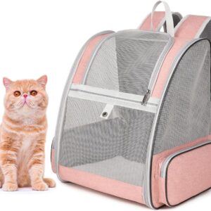 Pet Carrier Backpack for Dogs Cats Puppies, Fully Ventilated Mesh,Airline Approved, Designed for Travel Hiking Walking Outdoor Use (Pink)