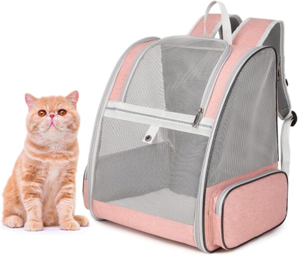 Pet Carrier Backpack for Dogs Cats Puppies, Fully Ventilated Mesh,Airline Approved, Designed for Travel Hiking Walking Outdoor Use (Pink)