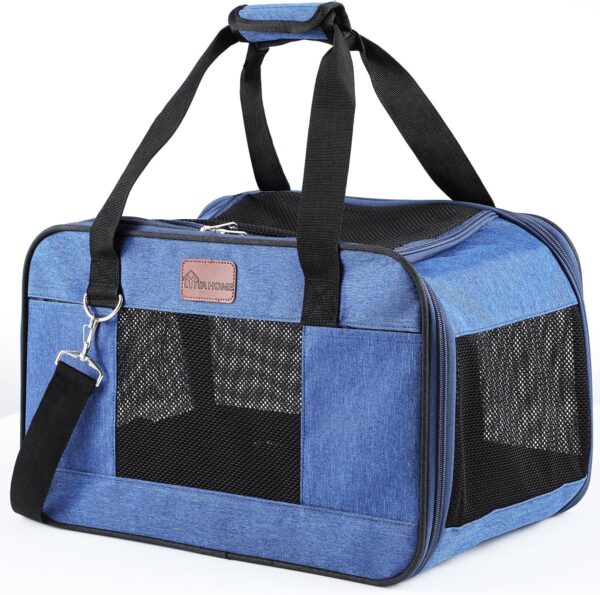 YITAHOME Cat Carrier Airline Approved, Soft-Sided Pet Carrier for Cats and Dogs Up to 15lbs, 5 Sides Breathable Collapsible Cat Travel Carrier with Bottom Protection and Washable Liner, Blue