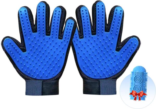 1TO3GO Pet 180 Silicon Tips Grooming Gloves, Dog Bathing Glove (1 Pair - Blue)