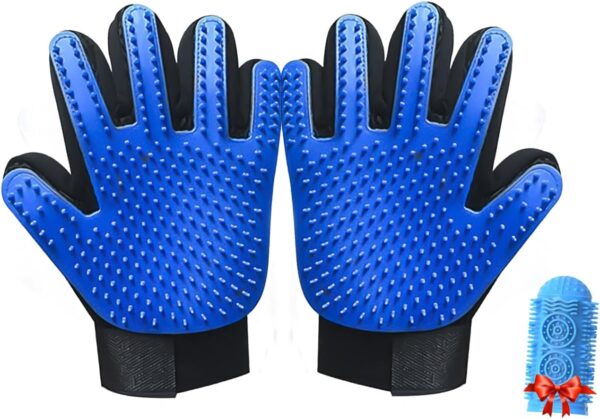 1TO3GO Pet 259 Silicon Tips Grooming Gloves (1 Pair - Blue)