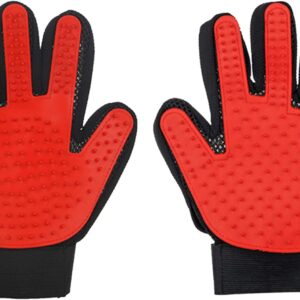 2 Pcs Cat Grooming Glove - Pet Dog Cat Brush Glove for Shedding, Massaging, and Bathing - Comfortable, Adjustable, and Easy to Clean - Perfect for Long and Short-Haired Pets（Red）