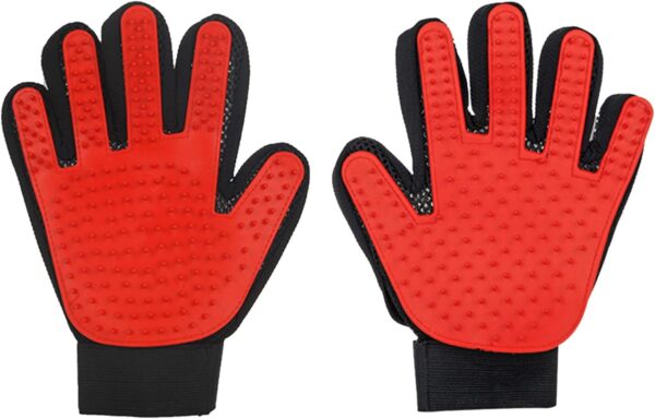 2 Pcs Cat Grooming Glove - Pet Dog Cat Brush Glove for Shedding, Massaging, and Bathing - Comfortable, Adjustable, and Easy to Clean - Perfect for Long and Short-Haired Pets（Red）