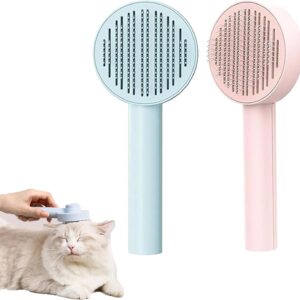 2 Pcs Pet Hair Cleaner Brush,Cat Hair Brush,Pet Grooming Brush,Used for Pet Massage and Removal of Loose Hair,Great for Long and Short Haired Cats(Blue and Pink)